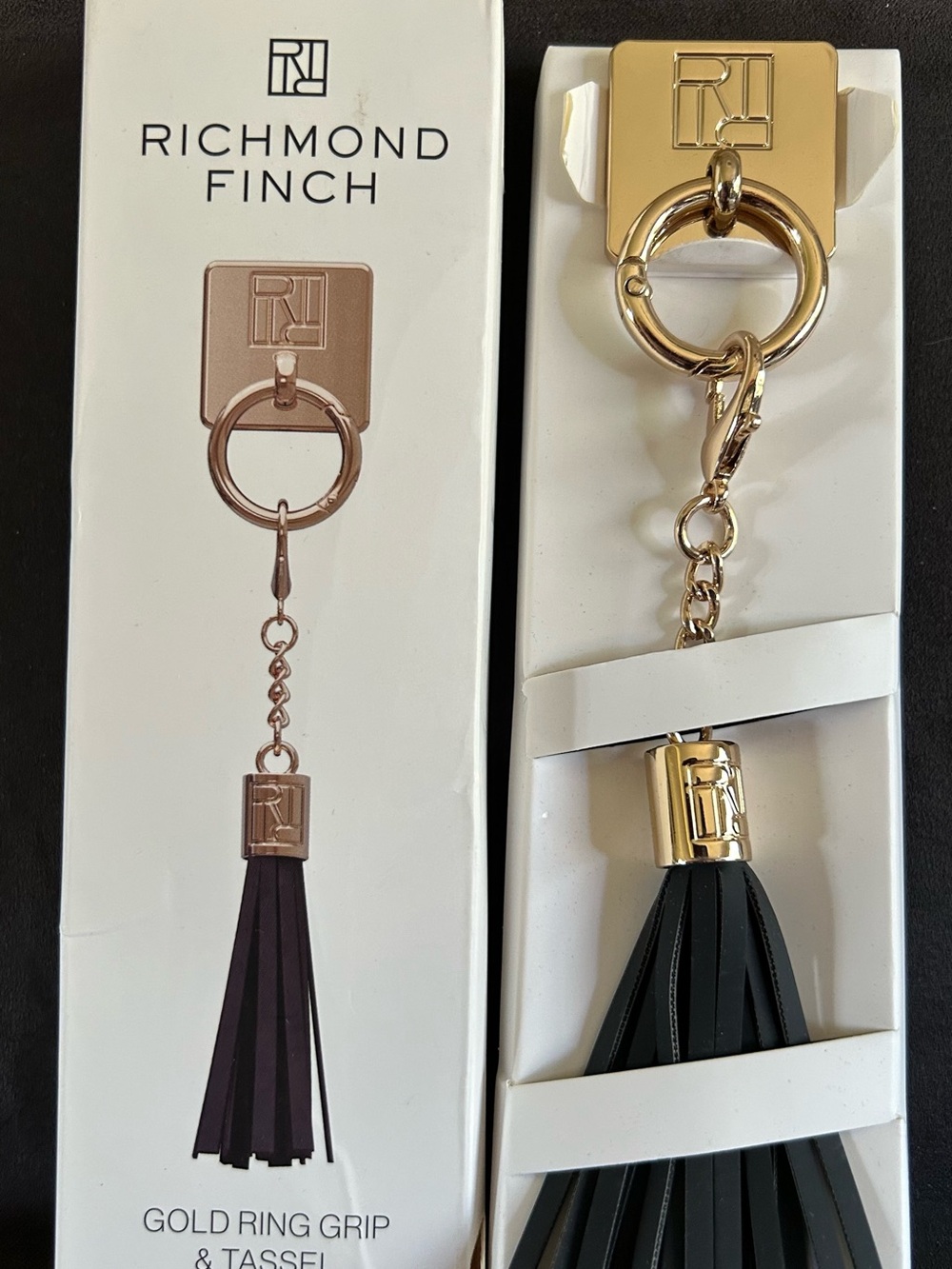 Richmond Finch Gold Hardware Black Tassel Key & Card Holder